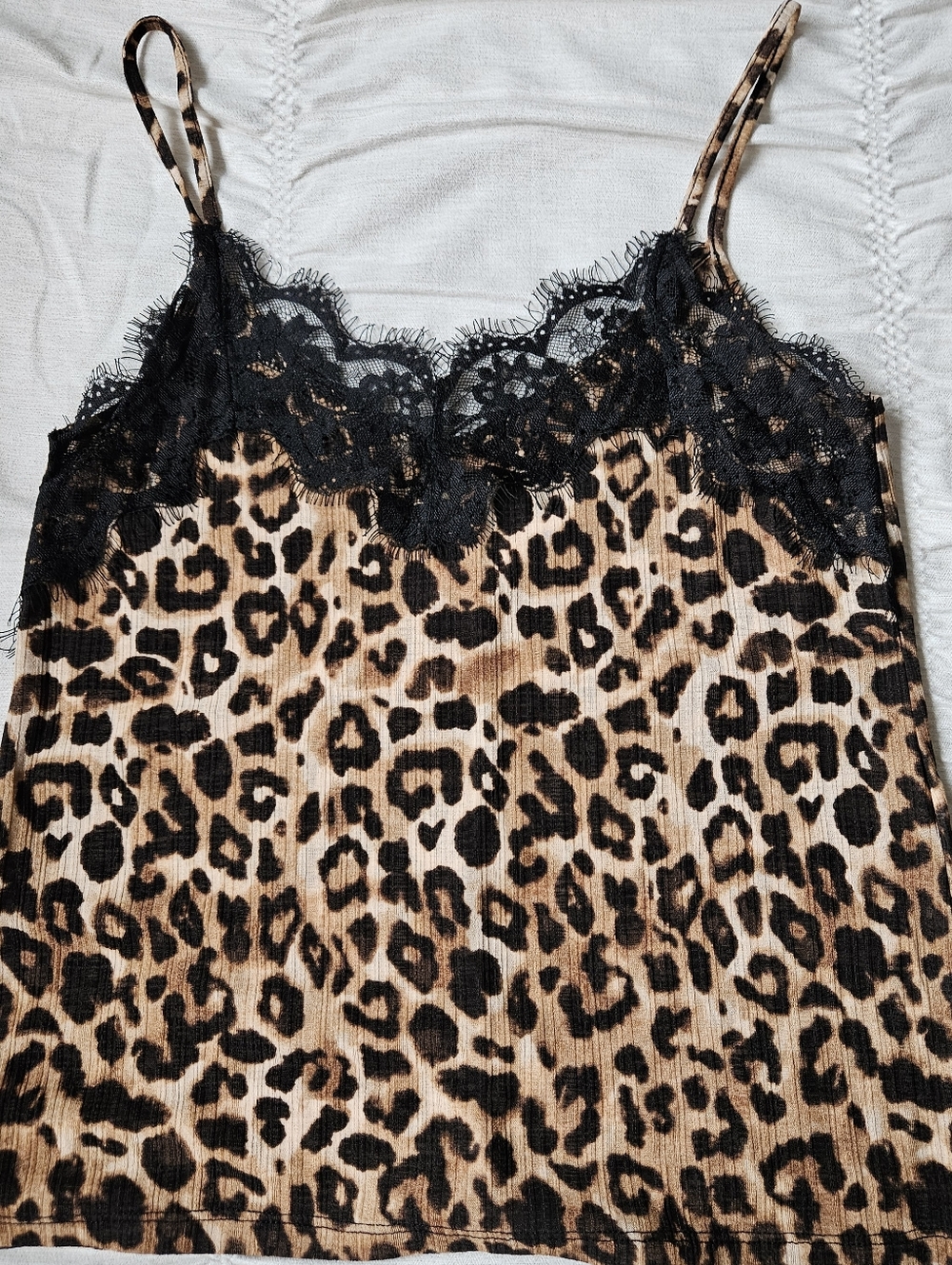 Leopard Lace Trim Cami Tank Top